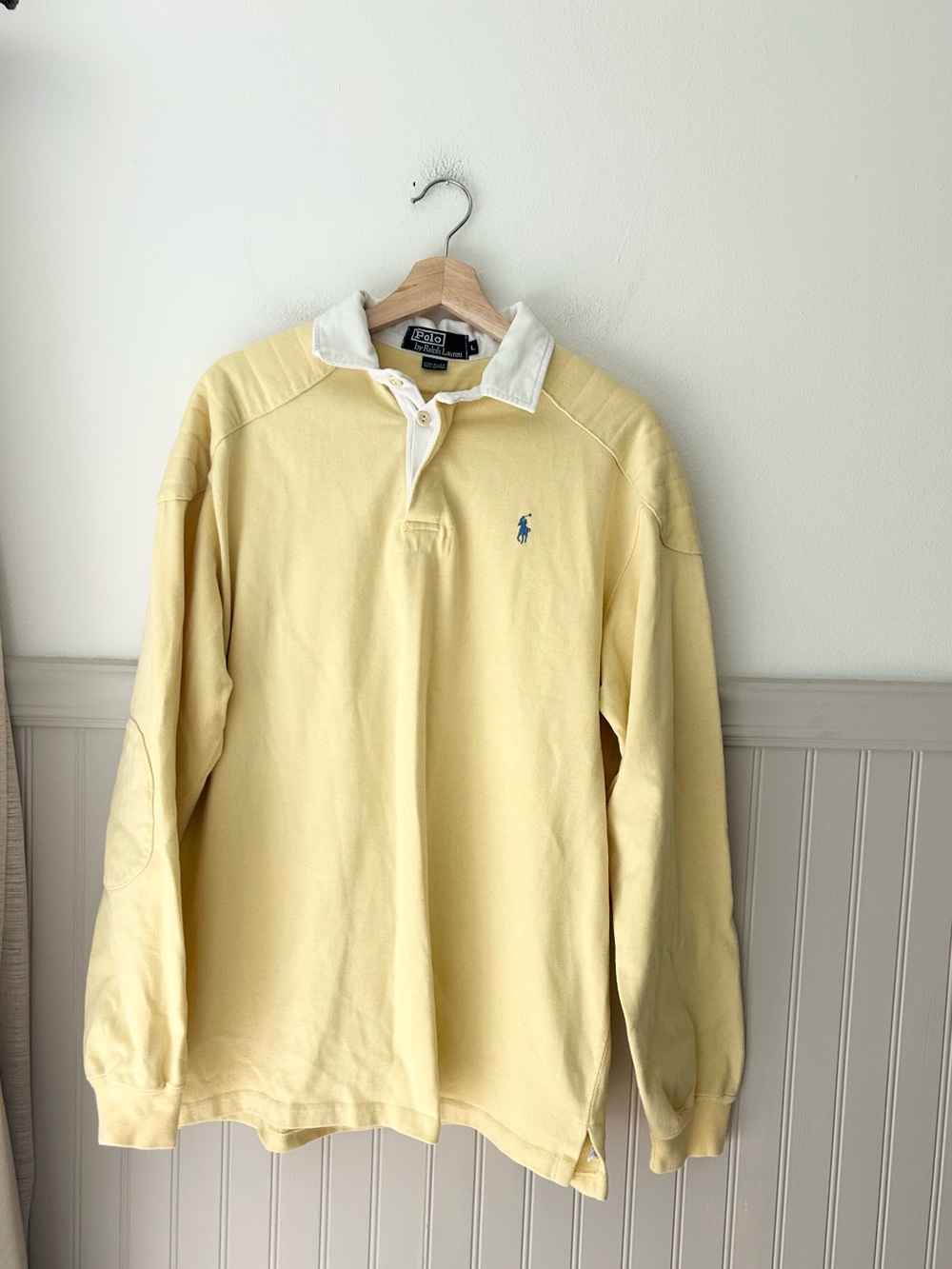 Vintage 90s Polo Ralph Lauren Men’s Large Yellow Rugby Shirt Elbow Patches